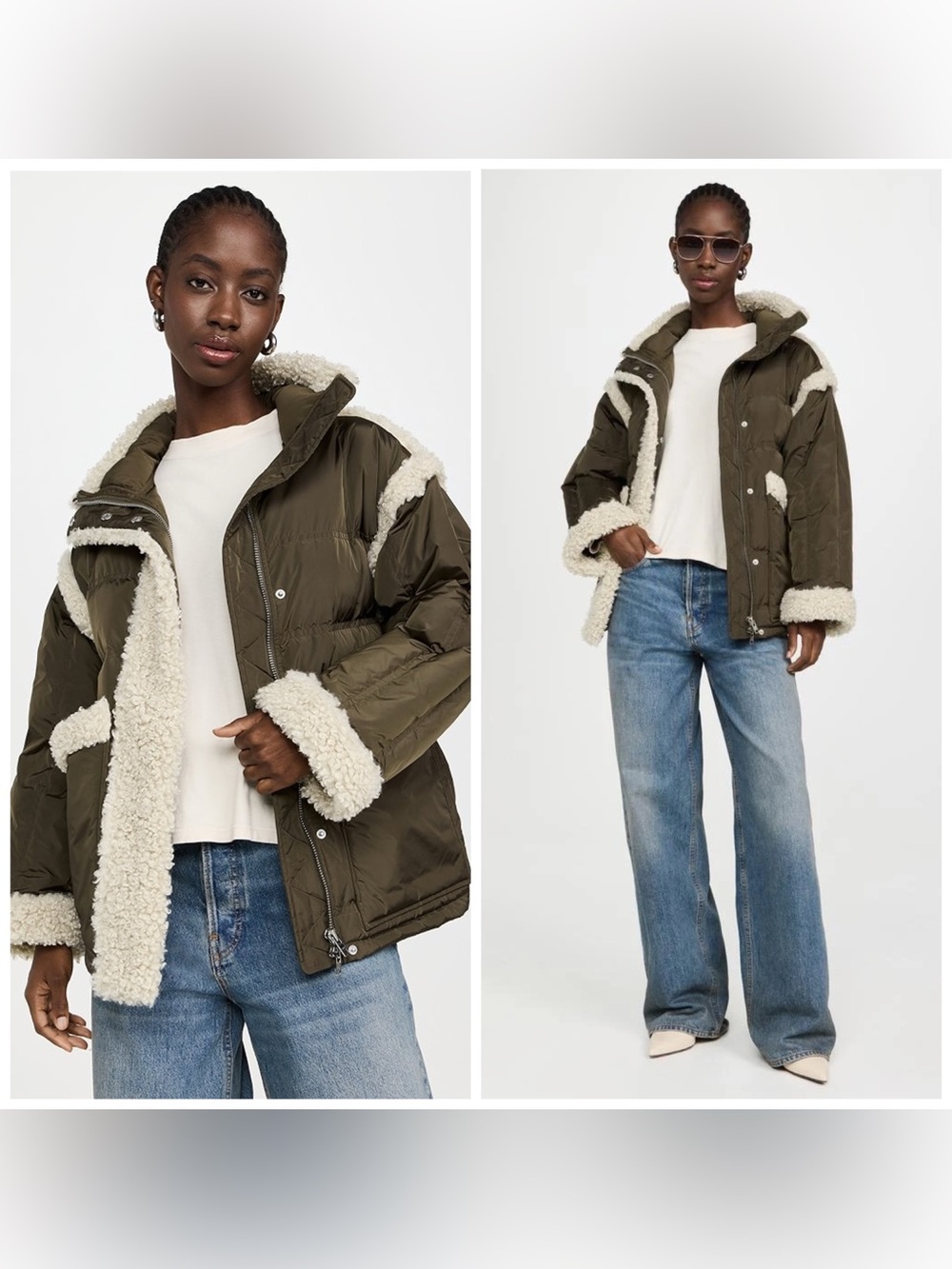 Stand Studio Dorothy Coat Green Faux Sherpa Size 8